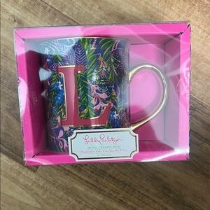 New Lilly Pulitzer Pink and Blue Floral Mug letter L